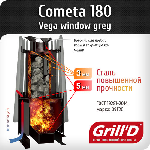 Печь для бани GRILL'D Cometa 180 Vega Window - фотография 3